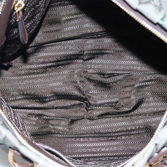 PRADA Hand Bag Nylon 2way Khaki Gold Auth BD1244