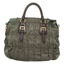 PRADA Hand Bag Nylon 2way Khaki Gold Auth BD1244-2