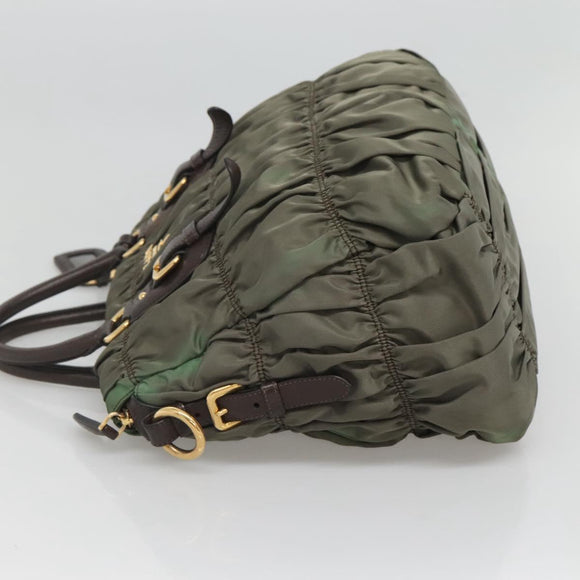 PRADA Hand Bag Nylon 2way Khaki Gold Auth BD1244