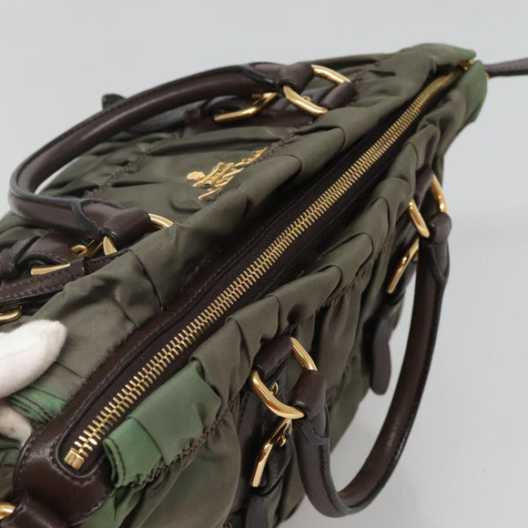 PRADA Hand Bag Nylon 2way Khaki Gold Auth BD1244