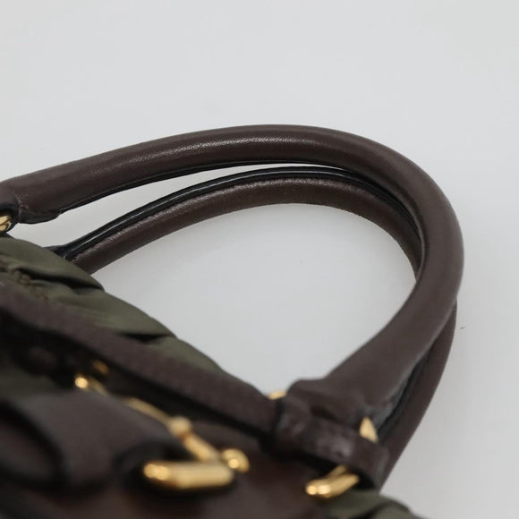 PRADA Hand Bag Nylon 2way Khaki Gold Auth BD1244