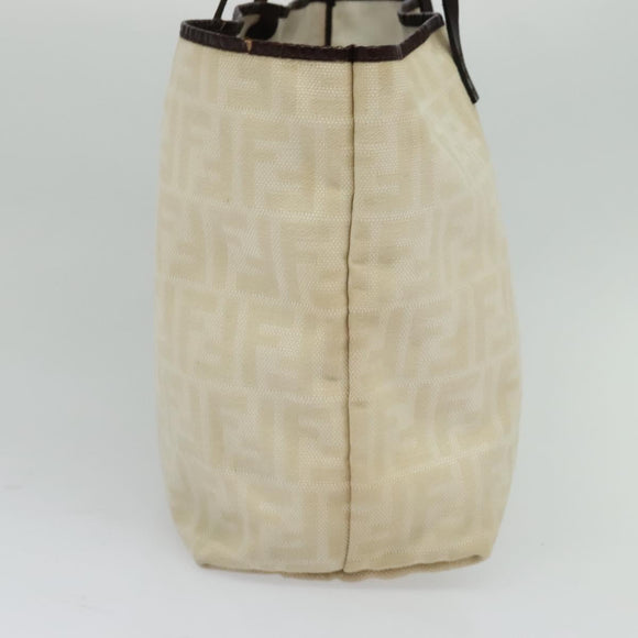 FENDI Zucca Canvas Tote Bag White Silver Auth BD1245