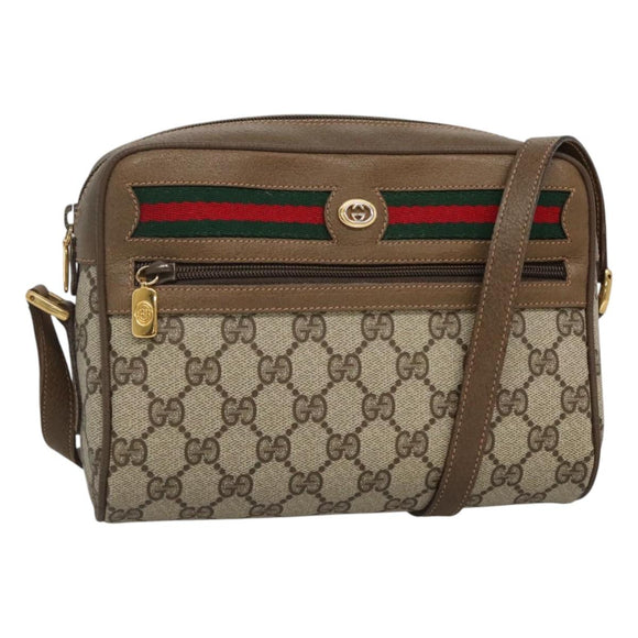 GUCCI GG Supreme Web Sherry Line Bag PVC Beige Gold 56 02 087 Auth BD1279