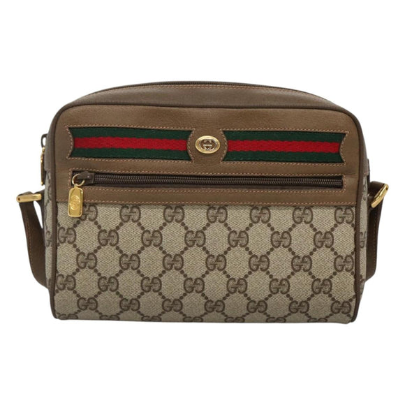 GUCCI GG Supreme Web Sherry Line Bag PVC Beige Gold 56 02 087 Auth BD1279