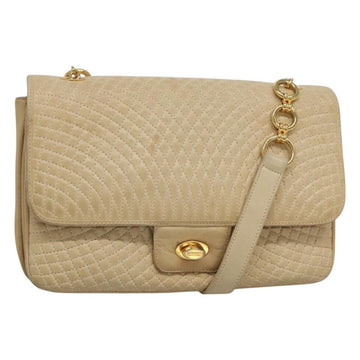 BALLY Shoulder Bag Leather Beige Auth BD1284
