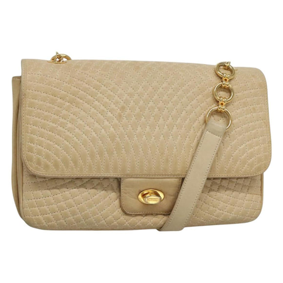 BALLY Shoulder Bag Leather Beige Auth BD1284