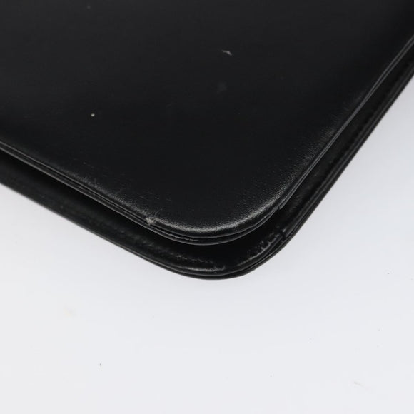 Christian Dior Chain Shoulder Bag Leather Black Gold Auth BD129