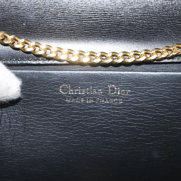 Christian Dior Chain Shoulder Bag Leather Black Gold Auth BD129