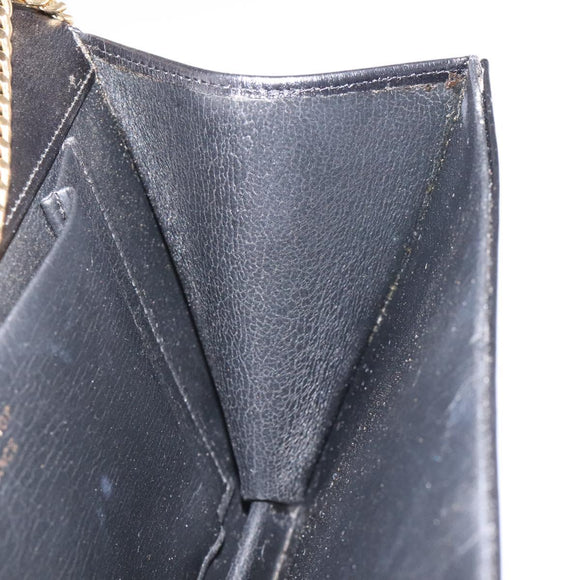 Christian Dior Chain Shoulder Bag Leather Black Gold Auth BD129