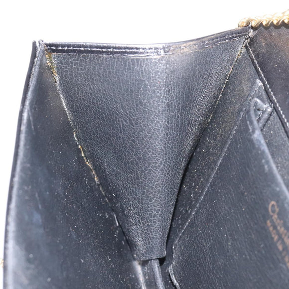 Christian Dior Chain Shoulder Bag Leather Black Gold Auth BD129