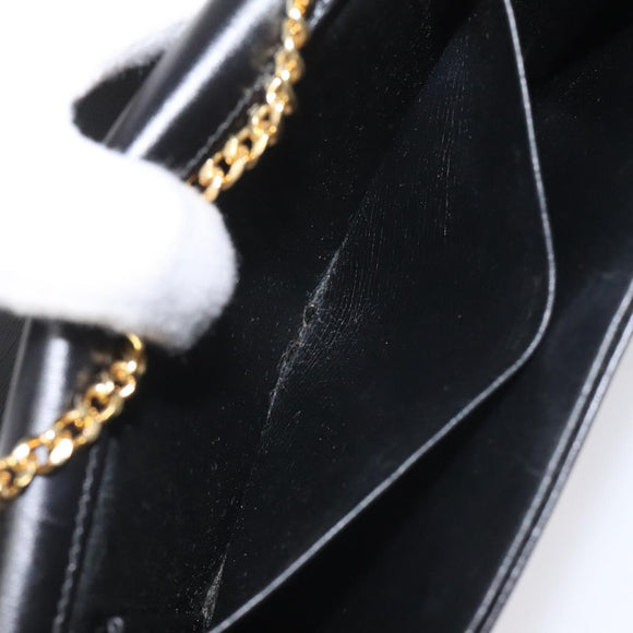 Christian Dior Chain Shoulder Bag Leather Black Gold Auth BD129