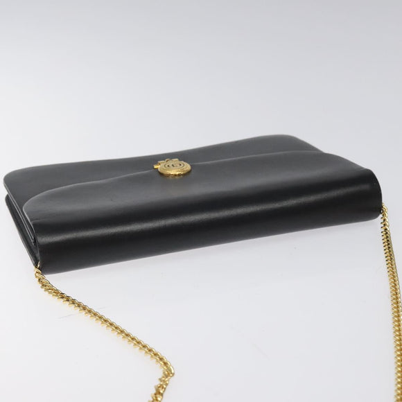 Christian Dior Chain Shoulder Bag Leather Black Gold Auth BD129