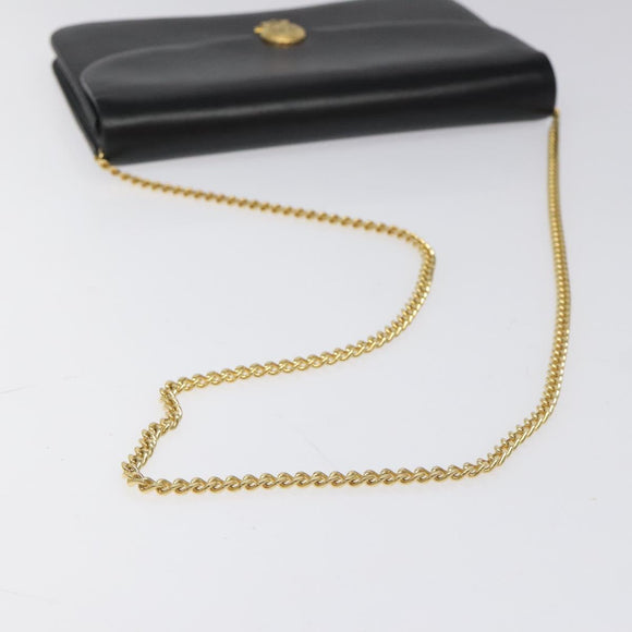 Christian Dior Chain Shoulder Bag Leather Black Gold Auth BD129