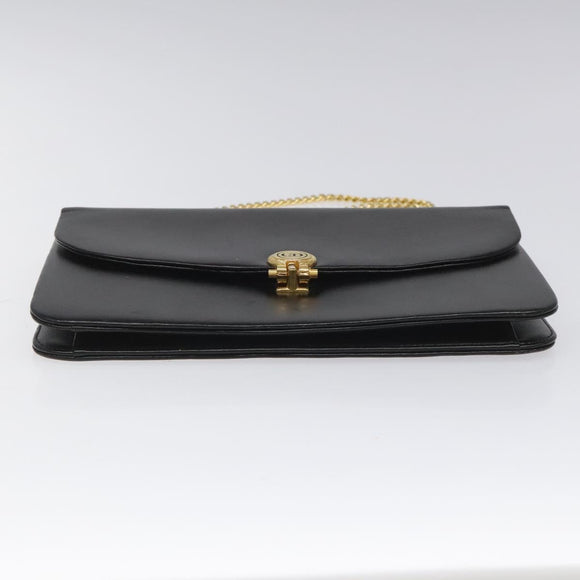 Christian Dior Chain Shoulder Bag Leather Black Gold Auth BD129