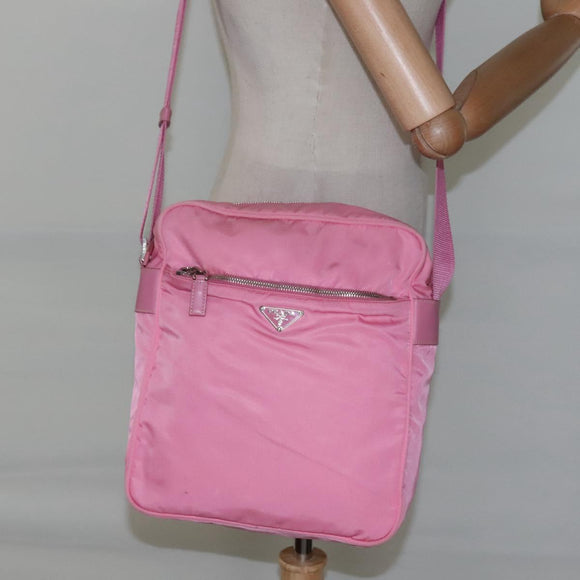 PRADA Shoulder Bag Nylon Pink Silver Auth BD1291