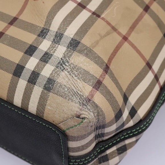 BURBERRY Nova Check Tote Bag PVC Leather Beige Green Silver Auth BD130