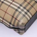 BURBERRY Nova Check Tote Bag PVC Leather Beige Green Silver Auth BD130-12