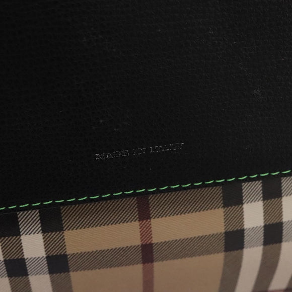 BURBERRY Nova Check Tote Bag PVC Leather Beige Green Silver Auth BD130