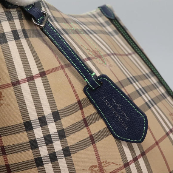 BURBERRY Nova Check Tote Bag PVC Leather Beige Green Silver Auth BD130