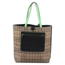 BURBERRY Nova Check Tote Bag PVC Leather Beige Green Silver Auth BD130-2