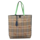 BURBERRY Nova Check Tote Bag PVC Leather Beige Green Silver Auth BD130-3