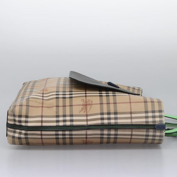 BURBERRY Nova Check Tote Bag PVC Leather Beige Green Silver Auth BD130