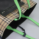 BURBERRY Nova Check Tote Bag PVC Leather Beige Green Silver Auth BD130-6