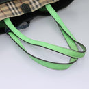 BURBERRY Nova Check Tote Bag PVC Leather Beige Green Silver Auth BD130-7