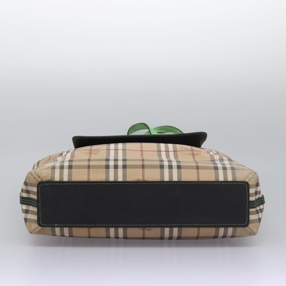 BURBERRY Nova Check Tote Bag PVC Leather Beige Green Silver Auth BD130