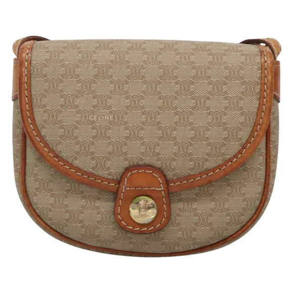 CELINE Macadam Canvas Shoulder Bag PVC Beige Gold Auth BD1320