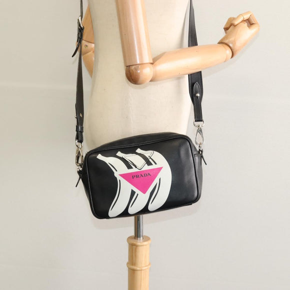 PRADA Shoulder Bag Leather Black Silver Auth BD1348V