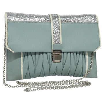 Miu Miu Chain Shoulder Bag Leather Blue Silver Auth BD1352