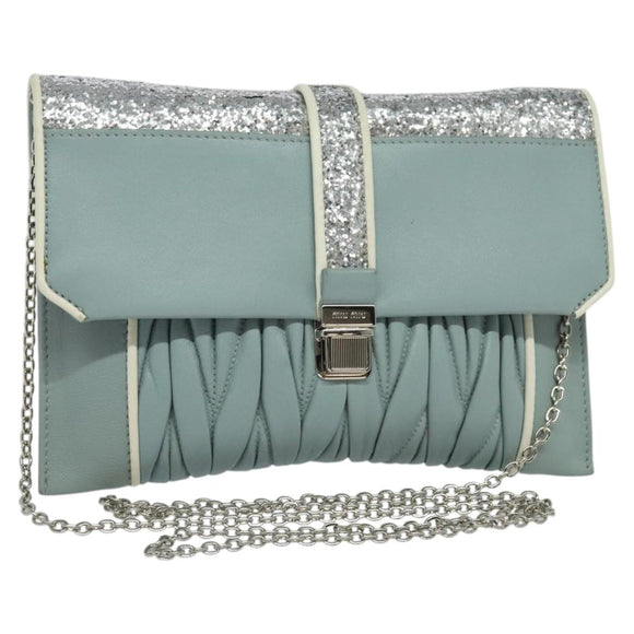 Miu Miu Chain Shoulder Bag Leather Blue Silver Auth BD1352