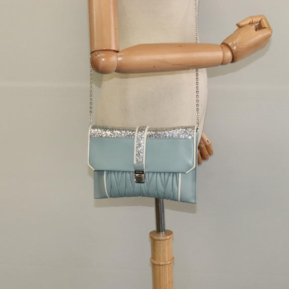 Miu Miu Chain Shoulder Bag Leather Blue Silver Auth BD1352