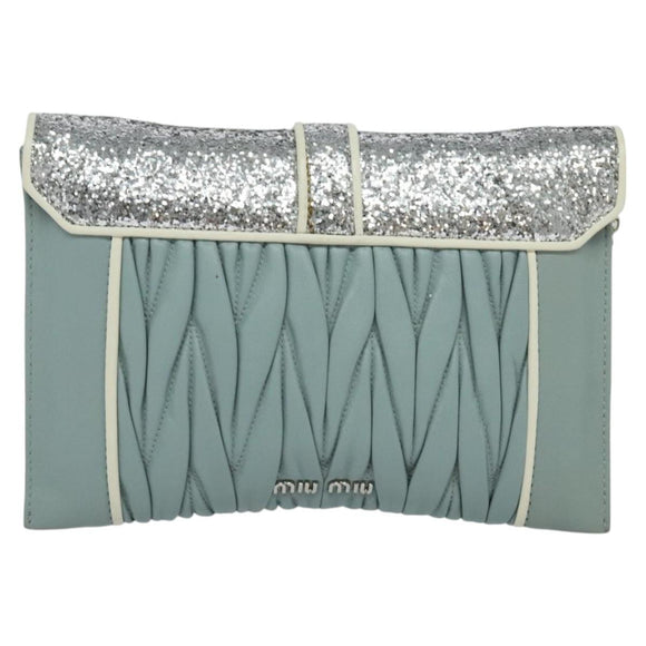 Miu Miu Chain Shoulder Bag Leather Blue Silver Auth BD1352