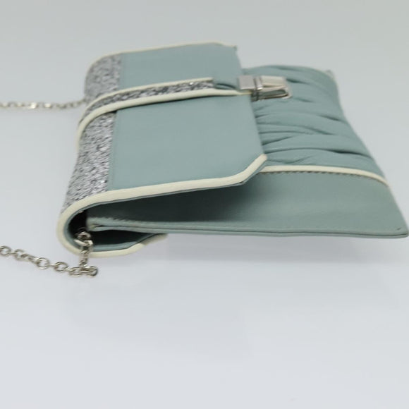 Miu Miu Chain Shoulder Bag Leather Blue Silver Auth BD1352