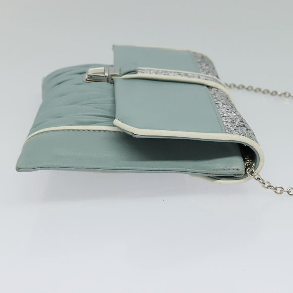 Miu Miu Chain Shoulder Bag Leather Blue Silver Auth BD1352