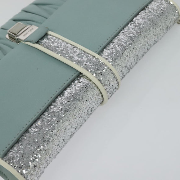 Miu Miu Chain Shoulder Bag Leather Blue Silver Auth BD1352