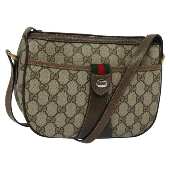 GUCCI GG Supreme Web Sherry Line Shoulder Bag PVC Beige Gold Auth BD1372