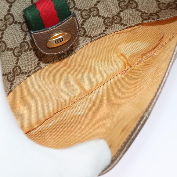 GUCCI GG Supreme Web Sherry Line Shoulder Bag PVC Beige Gold Auth BD1372