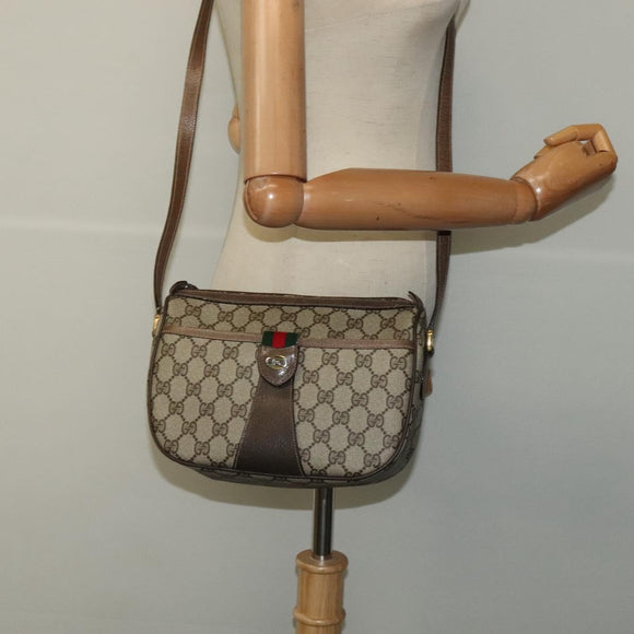 GUCCI GG Supreme Web Sherry Line Shoulder Bag PVC Beige Gold Auth BD1372