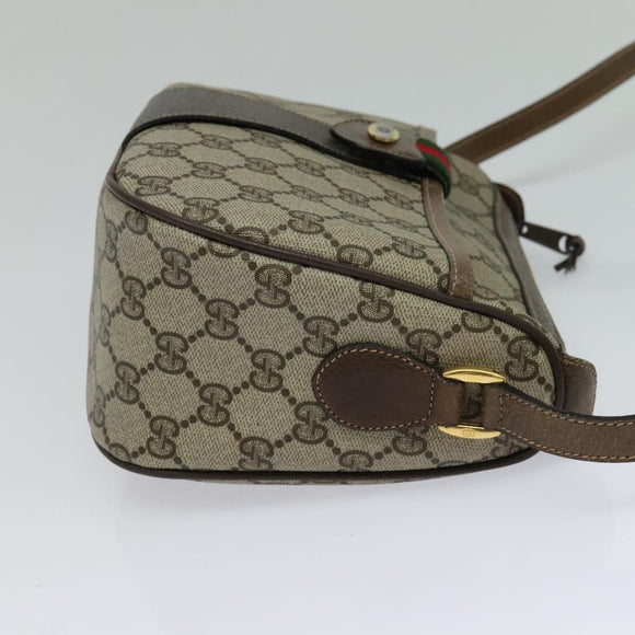 GUCCI GG Supreme Web Sherry Line Shoulder Bag PVC Beige Gold Auth BD1372