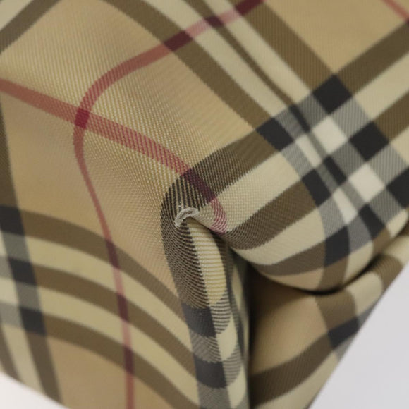 BURBERRY Nova Check Hand Bag PVC Beige Black Silver Auth BD1373