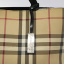 BURBERRY Nova Check Hand Bag PVC Beige Black Silver Auth BD1373-10
