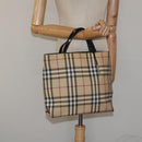BURBERRY Nova Check Hand Bag PVC Beige Black Silver Auth BD1373-21