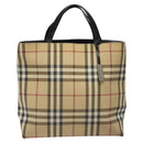BURBERRY Nova Check Hand Bag PVC Beige Black Silver Auth BD1373-13