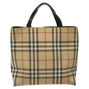 BURBERRY Nova Check Hand Bag PVC Beige Black Silver Auth BD1373-2