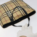 BURBERRY Nova Check Hand Bag PVC Beige Black Silver Auth BD1373-6