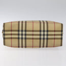 BURBERRY Nova Check Hand Bag PVC Beige Black Silver Auth BD1373-5