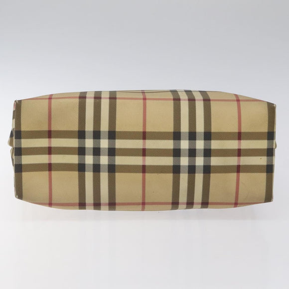 BURBERRY Nova Check Hand Bag PVC Beige Black Silver Auth BD1373